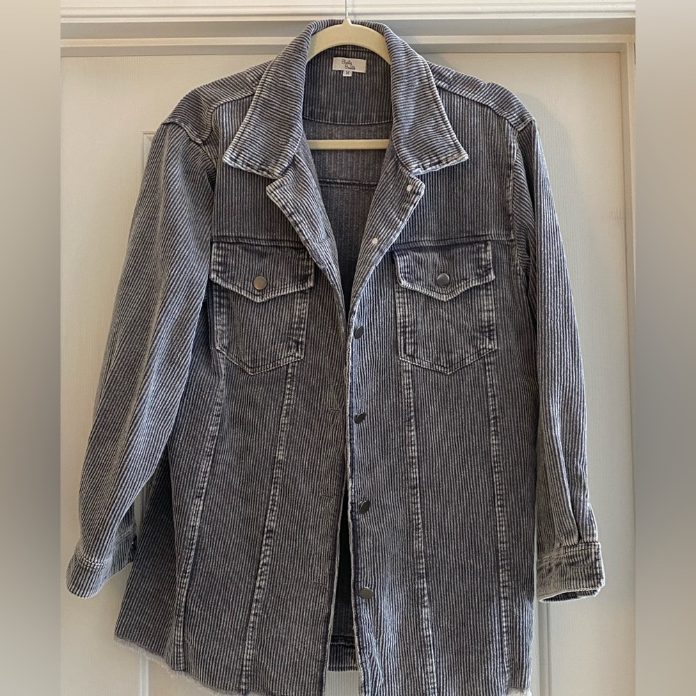 Blushing Brunette- Tyler Corded Shacket (Grey)